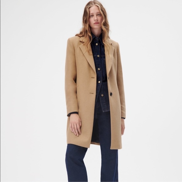 Zara Taupe Brown Fitted Wool Blend Coat